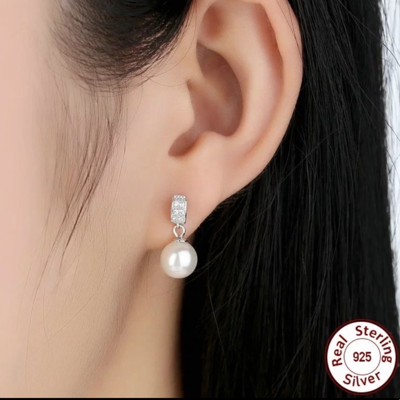 Sterling Silver Pearl Drop Earrings - Picture 3 of 8